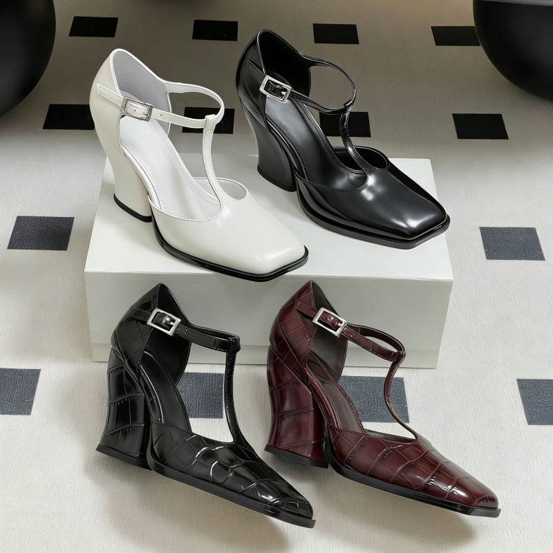French Retro Genuine Leather Mules with T-Strap Mary Jane Shoes for Women, Chunky Heel, Cut Out, Breathable, Summer Work Sandals