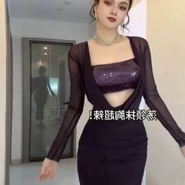 【高品质】气质名媛御姐风修身包臀裙独特漂亮超好看紫色连衣裙20