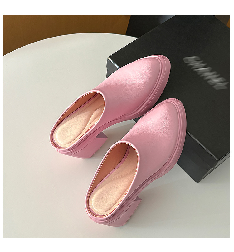 Dép mule nữ mũi nhọn đế xuồng chống nước gót cao 10cm — đen, màu hồng, Màu trắng nhạt chi tiết 25