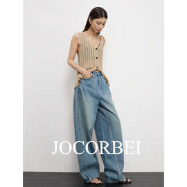 JOCORBEI【弧线茧型牛仔裤】高腰解构香蕉裤宽松复古蓝牛仔裤长裤