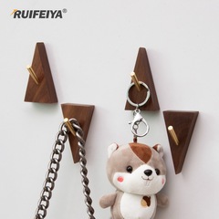 黑胡桃木免釘掛鈎美式實木黃銅鈎子牆壁掛木質掛衣鈎玄關裝飾掛件