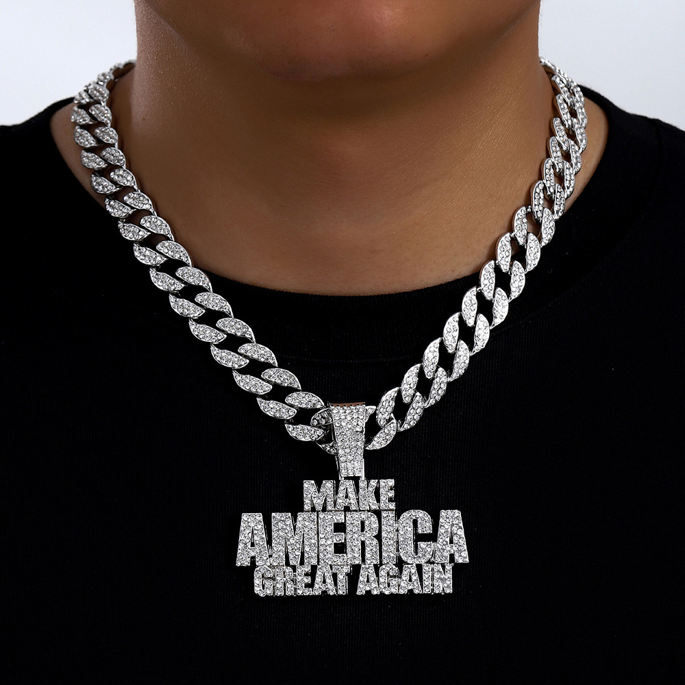 Amazon venta caliente Europa y América Hip Hop accesorios para hombres dominantes llenos de diamantes MAKE AMERICA colgante de letras cadena cubana