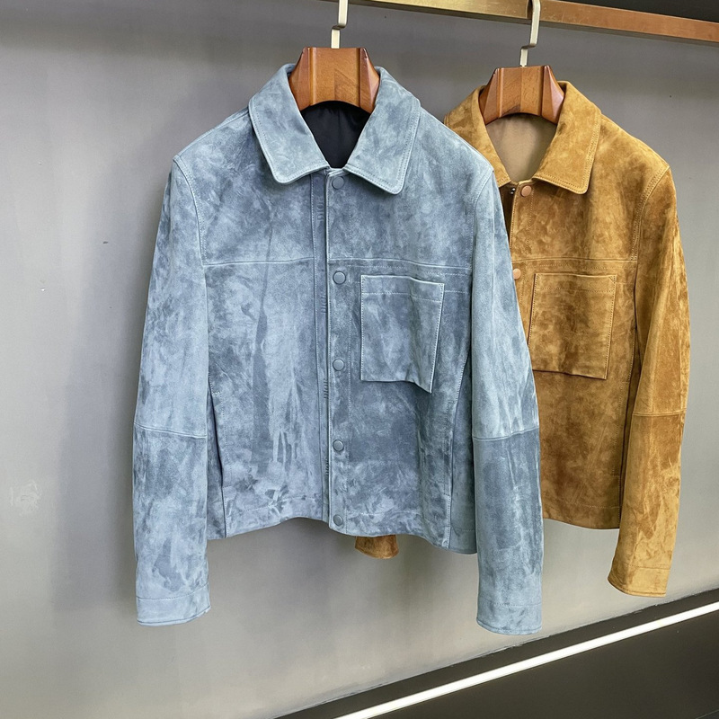 Authentic Version 25 Autumn/Winter Light Blue Sheepskin Suede Men's Jacket, D Brand Quality Heavyweight Coat, European High-End Goods Authentic Version 25 Autumn/Winter Light Blue Sheepskin Suede Men's Jacket, D Brand Quality Heavyweight Coat, European High-End Goods