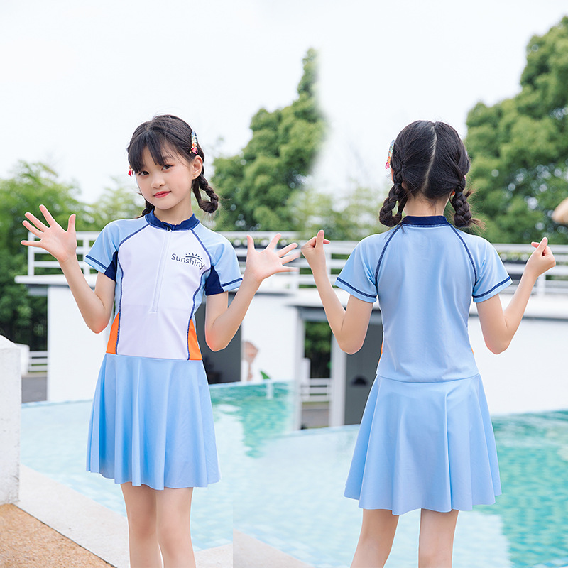 Traje de baño de los niños nuevo lindo estilo deportivo de una pieza princesa vestido niña medio y niños grandes con almohadilla de pecho caliente primavera traje de baño