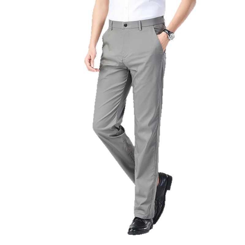 Lyocell Tencel Men's Breathable Ice Silk Trousers 2025 Summer New Mid-Waist High-End Straight-Leg Business Casual Pants