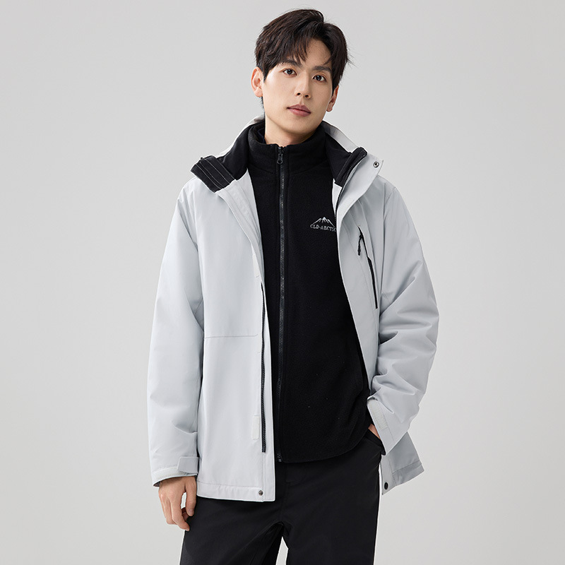 鹅绒内胆三合一羽绒服男女户外冲锋外套防泼水滑雪服连帽休闲夹克