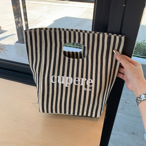 Japanese simple cotton and linen texture canvas bag environmental protection bag new student lunch bag bento personalized letter storage bag