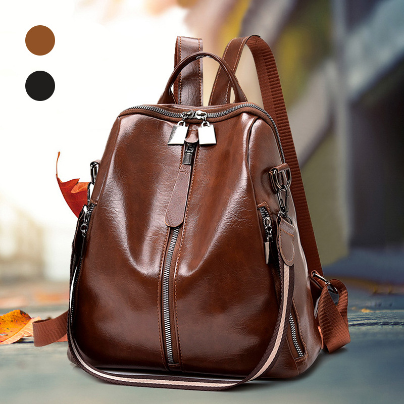 Women's Double Shoulder Bag, New Model, Outdoor Retro Soft Leather Casual Backpack, European and American Fashion, Multi-purpose Commuter Bag for Women