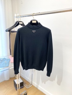 1.1 Correct Version Miu Autumn and Winter Blcg New Pujia Pra Triangle Logo Half Turtleneck Cashmere Blended Sweater for Men and Women