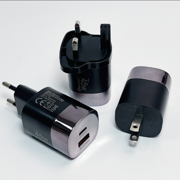 45W Electroplated Ring A+C Multi-Port Pd20W Charging Head 5V3A Power Adapter Qc3.0 Fast Charging Charger