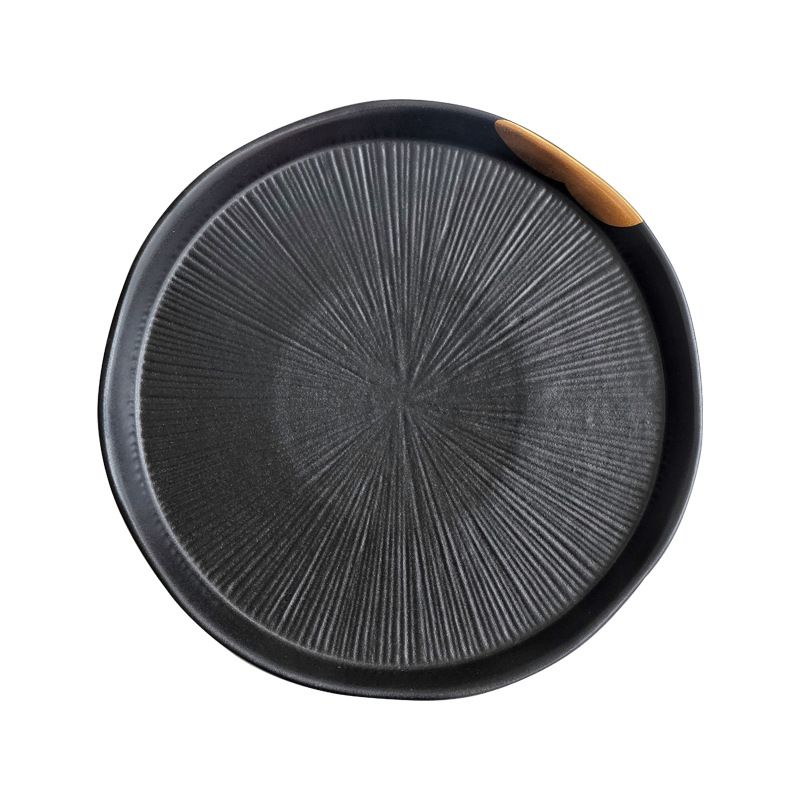 Plato de cerámica Wujin Moyu Plato de carne transfronterizo Plato de comida para el hogar Plato de comida en oro de restaurante Plato de pasta Tazón Vajilla Estilo japonés