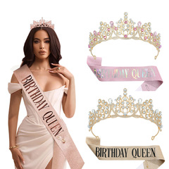 新品バースデーパーティークラウンショルダーストラップbirthday queenローズゴールドセットパーティーベルト饰り髪饰り