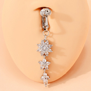 Cross-border e-commerce hot belly button ring fake belly button nail puncture jewelry zircon belly button ring puncture jewelry online wholesale