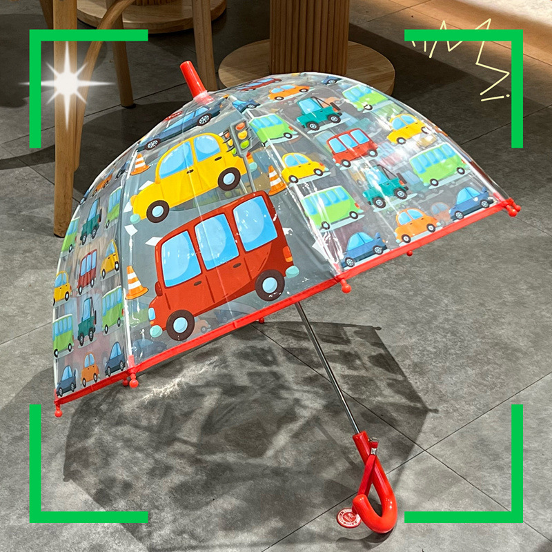 In-Stock Wholesale Transparent Umbrella for Children, Kindergarten Boys, Ins Cartoon Car Lightweight Umbrella, Anti-Pinch Small Umbrella