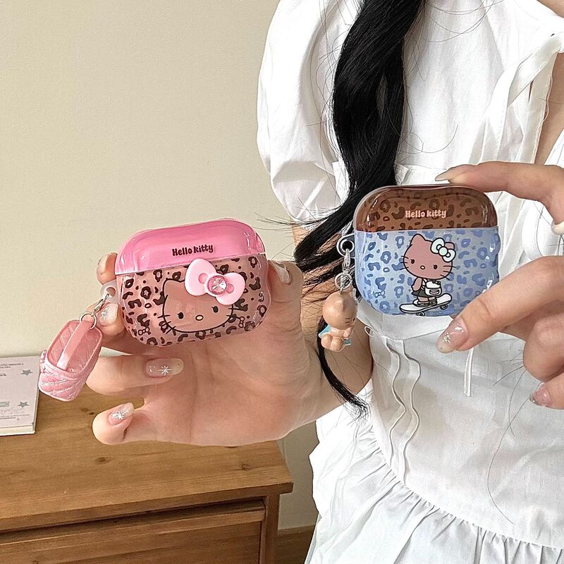 Japanese and Korean Leopard Print Kt Suitable for AirPods 4/3 Protective Cover Pro2 Apple Bluetooth 1/2 Generation Headphone Shell Pendant
