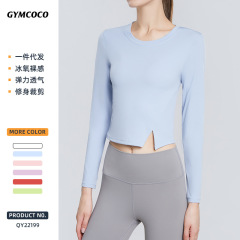 Cross-border Europe and America new style sports long-sleeved women's waist slimming fitness clothes quick-drying breathable yoga tops wholesale 