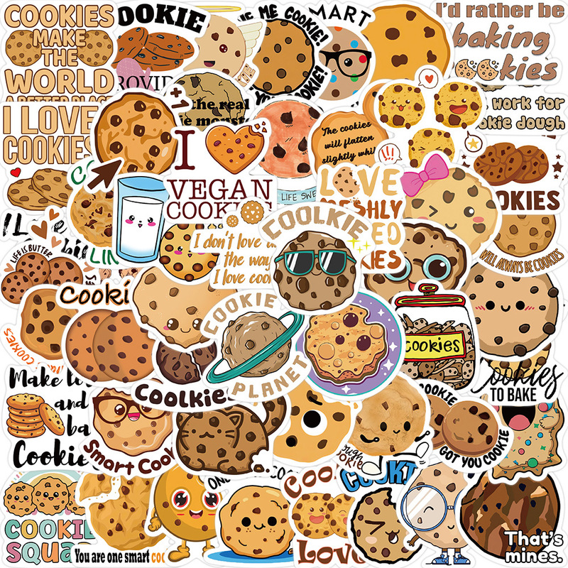 50 Cartoon Cookies Graffiti Stickers Decorative Guitar Laptop Luggage DIY Waterproof Cross-Border Wholesale