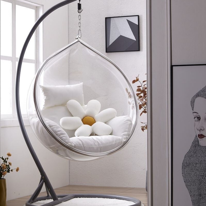 Scandinavian Red Transparent Bubble Chair Hemispheric Hanging Chair Space Acrylic Hanging Basket Girl Room Glass Ball Swing Hammock
