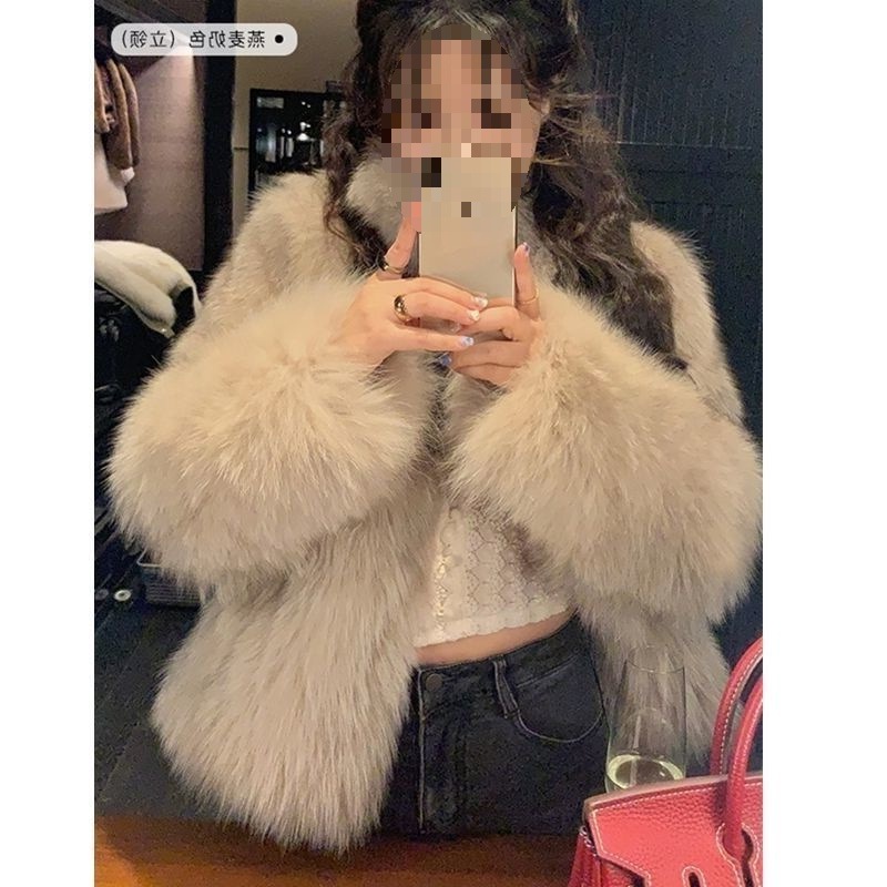仿狐狸毛皮草外套女2025年冬季新款显瘦宽松加厚毛毛上衣立领短款