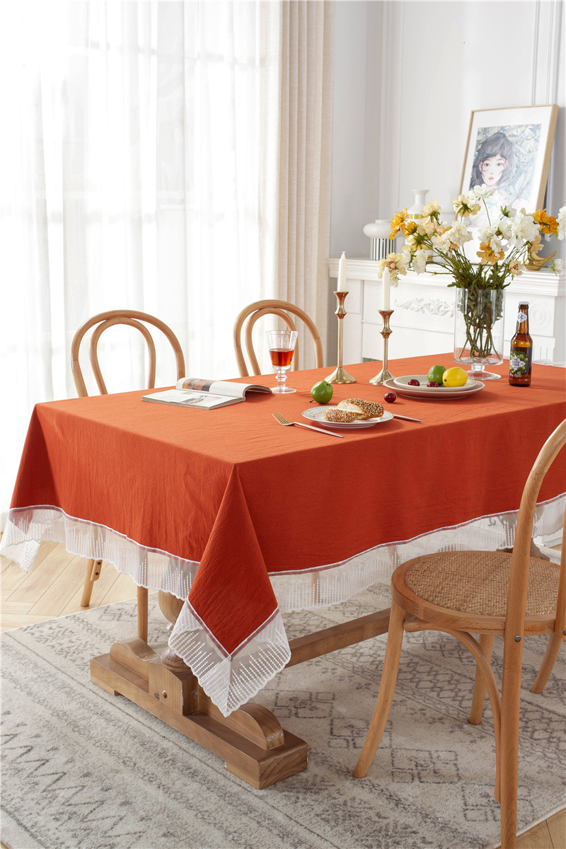 Romantic Solid Colour Washed Cotton Lace Tablecloth For Dining_voghion.com
