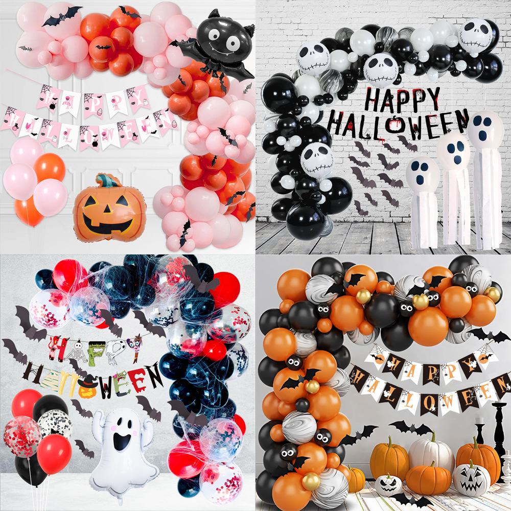 Home & Garden New Halloween pink balloon chain arch pull flag aluminum film balloon set pumpkin bat Halloween decorations_voghion.com