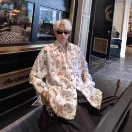 蝴蝶镂空长袖衬衫男春夏休闲防晒衬衣发型师潮牌痞帅刺绣提花上衣