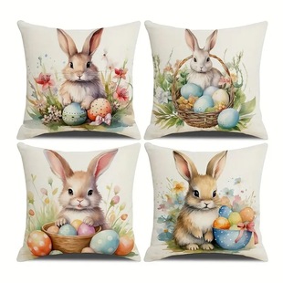Cross-border new Easter rabbit pillowcase style linen printed home pillow car sofa cushion cover
