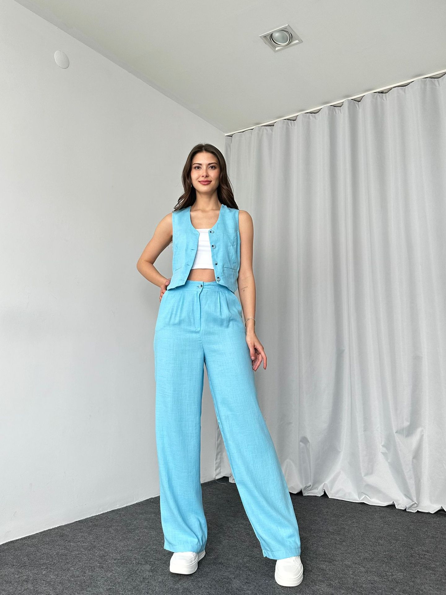 420g Weight Sleeveless Sleeve Length Spandex, Polyester Fabric Type Pant Co-ord Set Sets Type 2 Pieces Set Quantity Daily Occasion U Neck Neckline Regular Fit Fit Type Solid Color Pattern Summer Season Women's Gender Button Design Streetwear Style Daily Women's Streetwear Solid Color Spandex Polyester Button Pant Co-ord Set Pants Sets 22