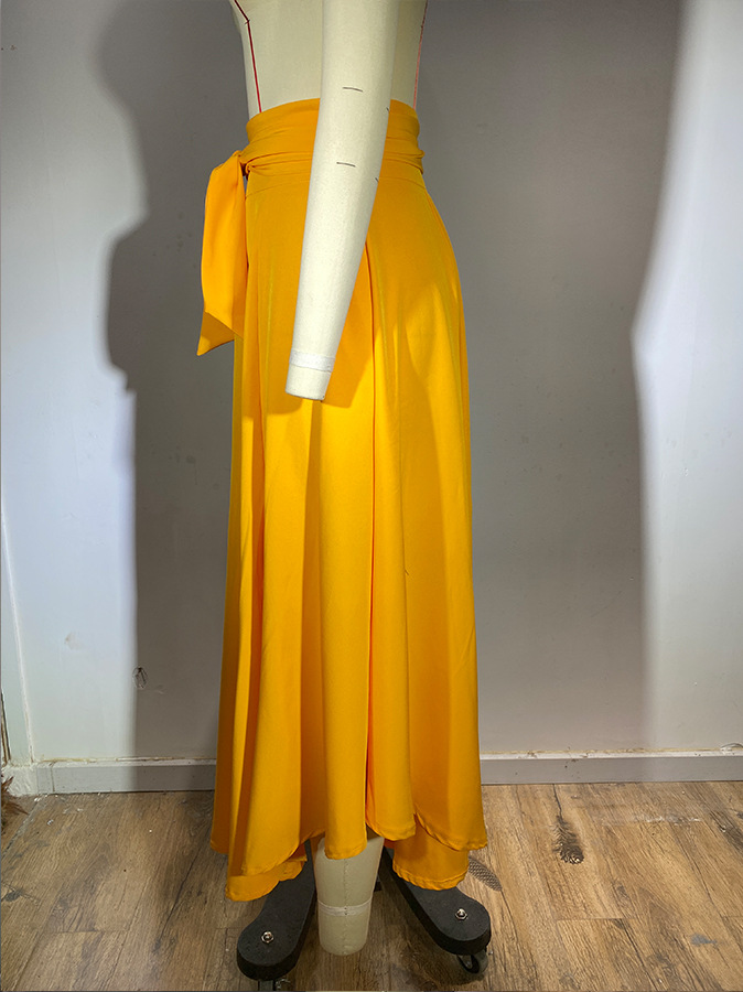 Women's Solid Colour Lace-up Midi Skirt Elegant Summer Fashion_voghion.com
