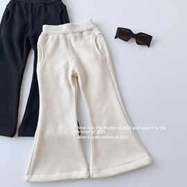 加绒女童秋冬喇叭裤韩版新款洋气儿童薄款长裤中大童休闲裤