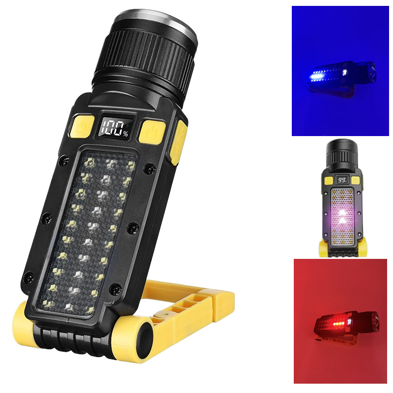 다기능 작업 램프 접이식 조명 빨간색과 파란색 경고 램프 야외 캠핑 램프 자동차 모바일 휴대용 손전등