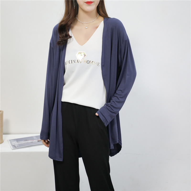 Summer sun protection coat women's modal long-sleeved cardigan outer wear thin air conditioning shirt loose plus size women's sun protection clothing