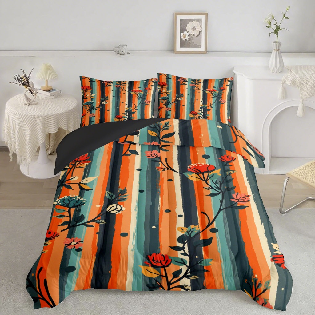 TEMU / JIT transfronterizo multicolor estriado floral HD impresión digital 180gms colcha colcha colchón kit