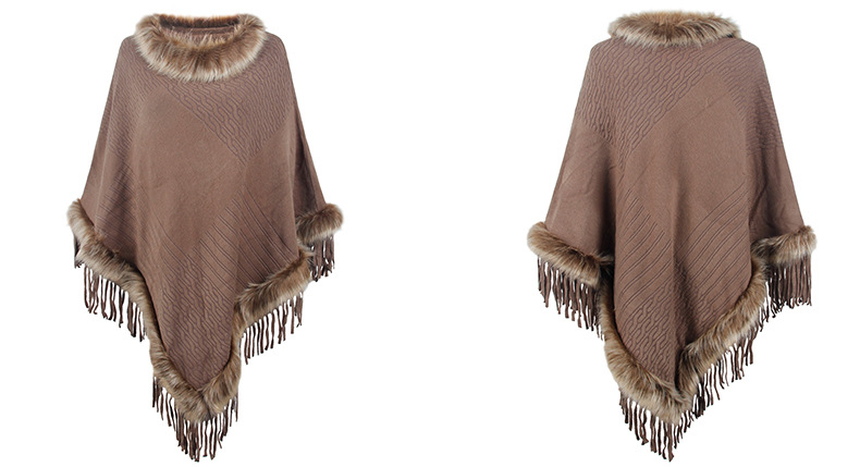 Knitted tassel cape women's solid color pullover loose shawl coat_voghion.com