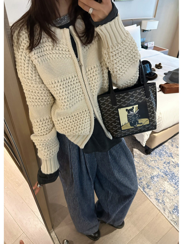 复古重工菠萝针粗针织毛衣外套女秋冬季宽松加厚保暖拉链针织开衫|undefined