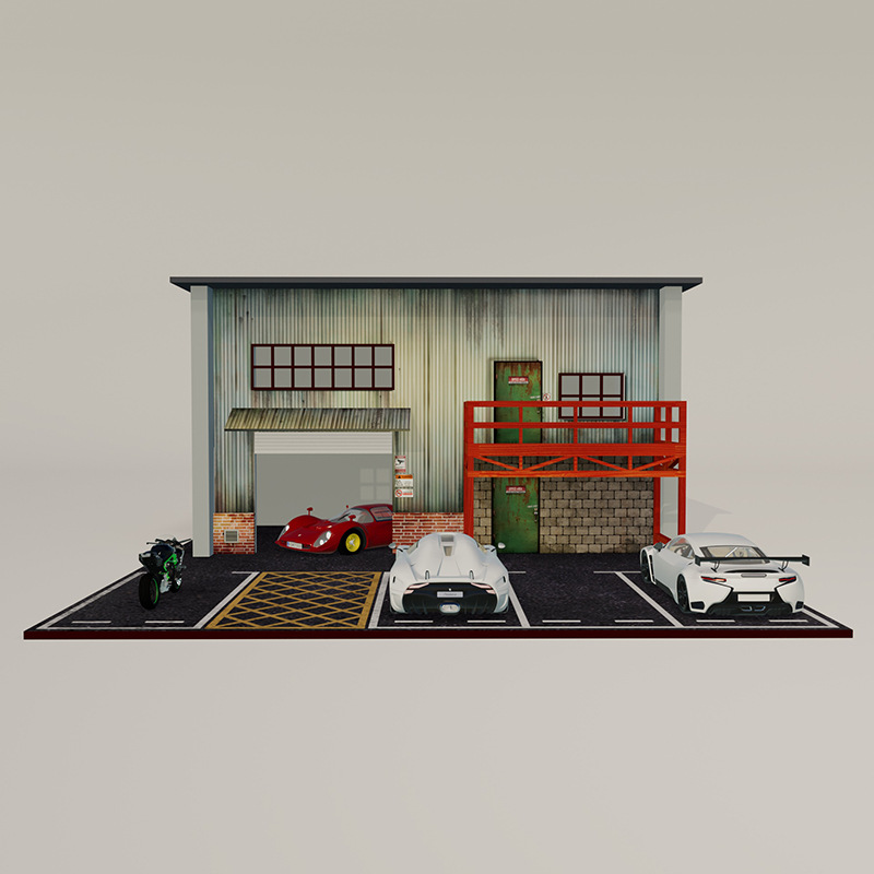 1:64 Scale Diorama US Garage Scene Light-up 3D Build for Car Model