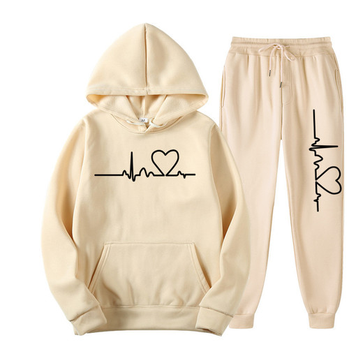2024 Men's and Women's Plush Cross-Border Sweatshirt Set Autumn and Winter Men's Heart Graphic Hoodie Trend Brand New Men's Set
