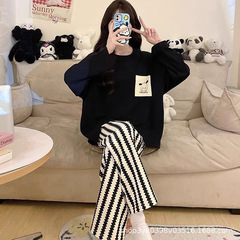 女性用クロスボーダーパジャマ、春と秋の長袖ズボン、韓国風漫画パチャ犬ホーム服、秋に屋外で着用できるゆったりとしたスーツ