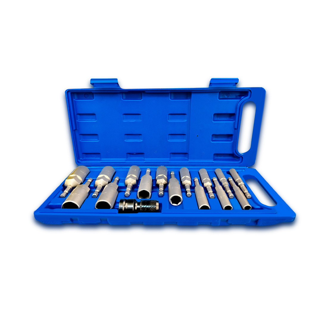 16件套内六角银色小风炮连体批头+伸缩弹跳转接头蓝盒套装