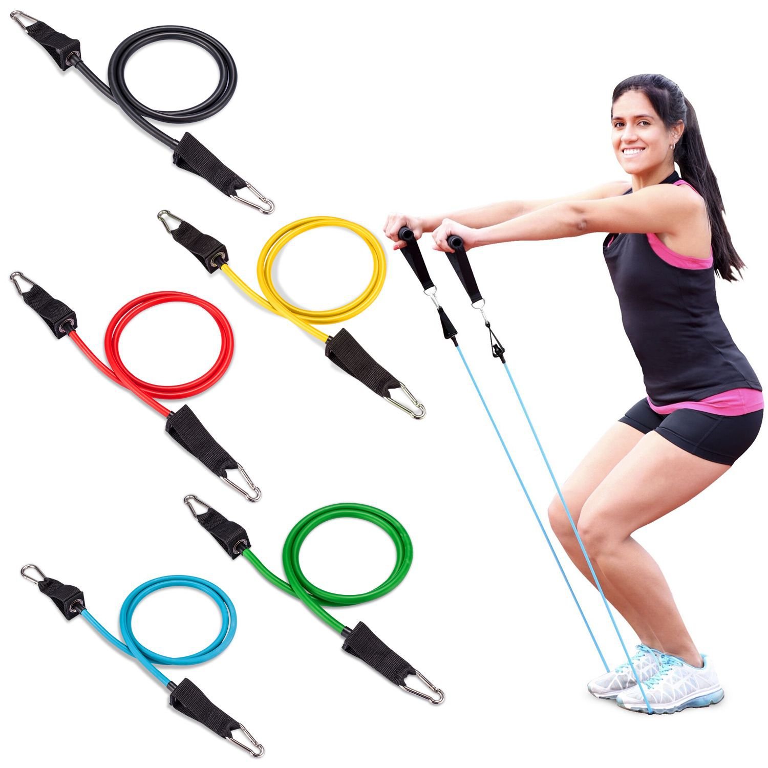 Cinturón elástico ajustable multifuncional para ejercicios musculares largos de dorsal cuerda elástica de entrenamiento de resistencia 11 piezas conjunto