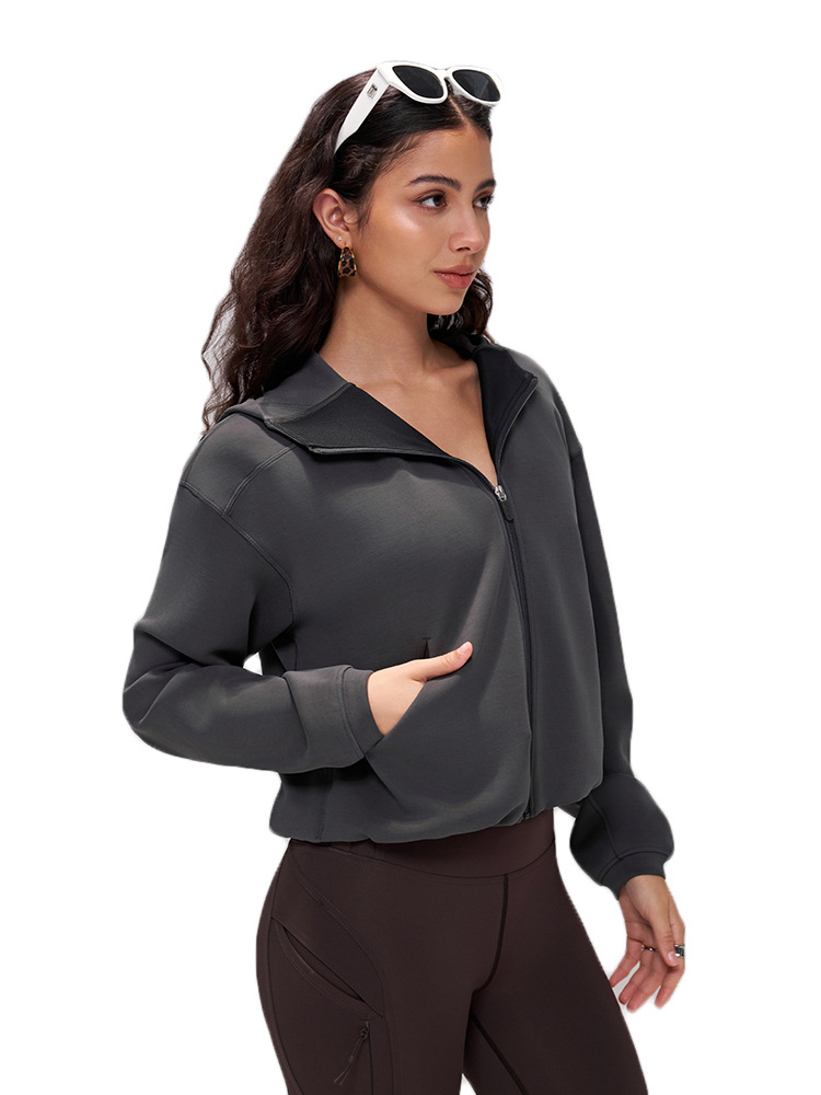 Primavera y otoño de mangas largas camisetas deportivas encapuchadas mujeres cintura doblada chaqueta de fitness para correr al aire libre chaqueta casual