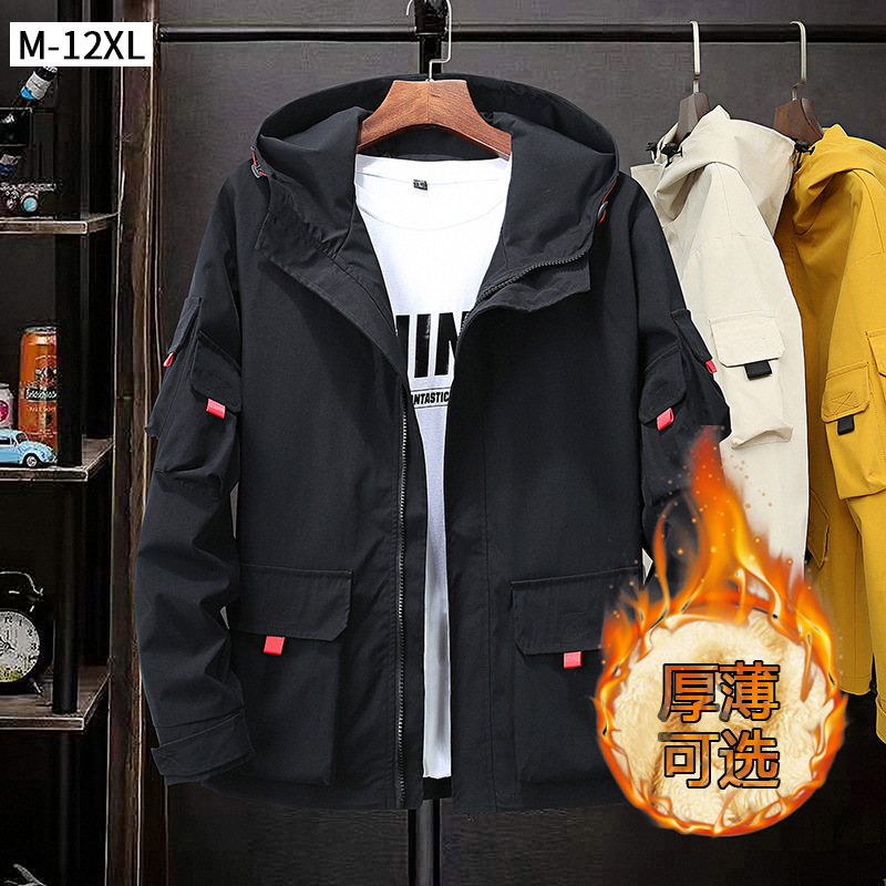 Cross-Border New Spring and Autum Loose Oversized Men's Jacket American Retro Workwear Hooded Jacket 12XL Trendy