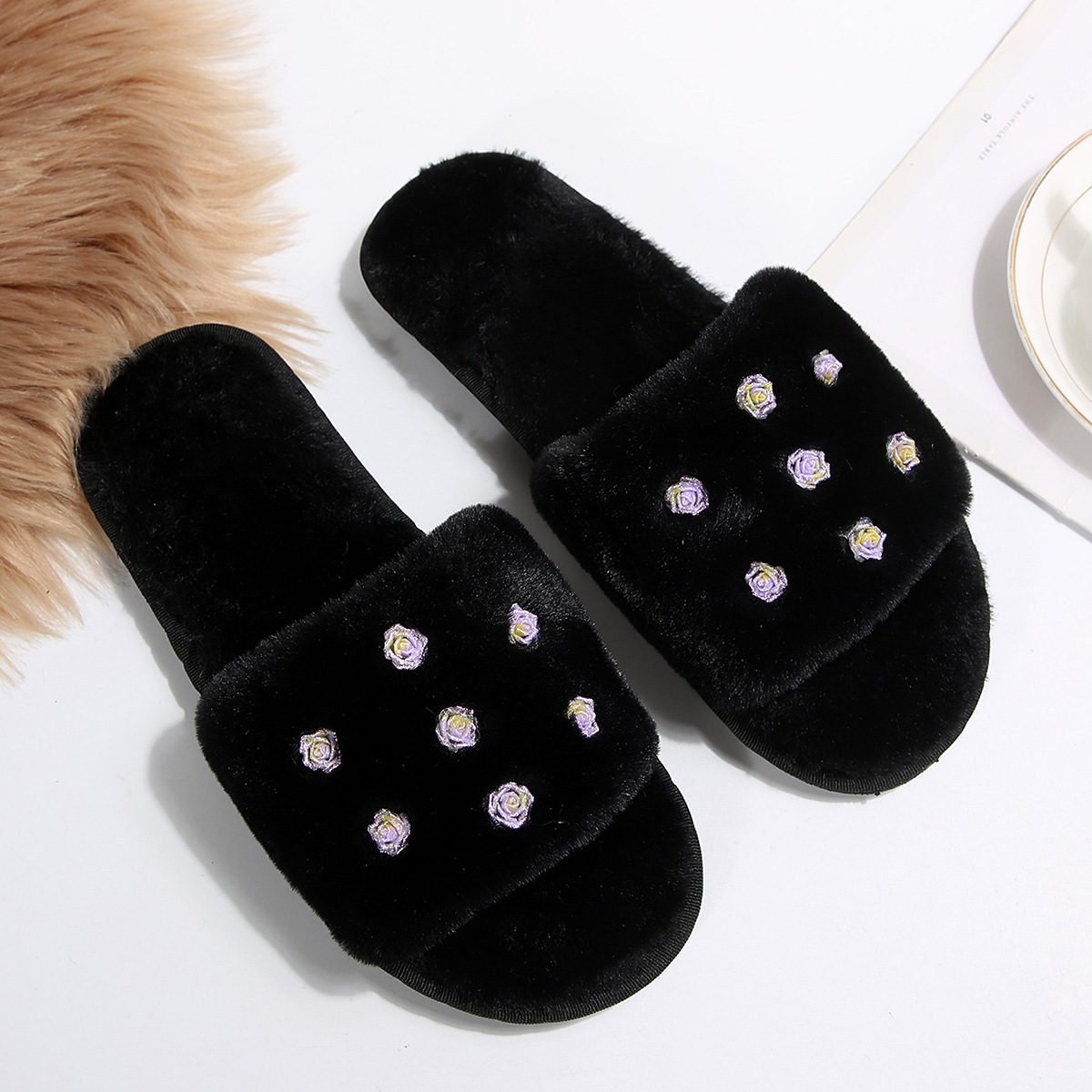 ins una palabra zapatillas de algodón zapatillas de peluche de invierno para mujeres interior y exterior rosa zapatillas de lana