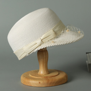 Equestrian hat, summer fashion, versatile fashion hat, fine mesh, silk and linen bow, wide brim straw hat, sunshade baseball cap