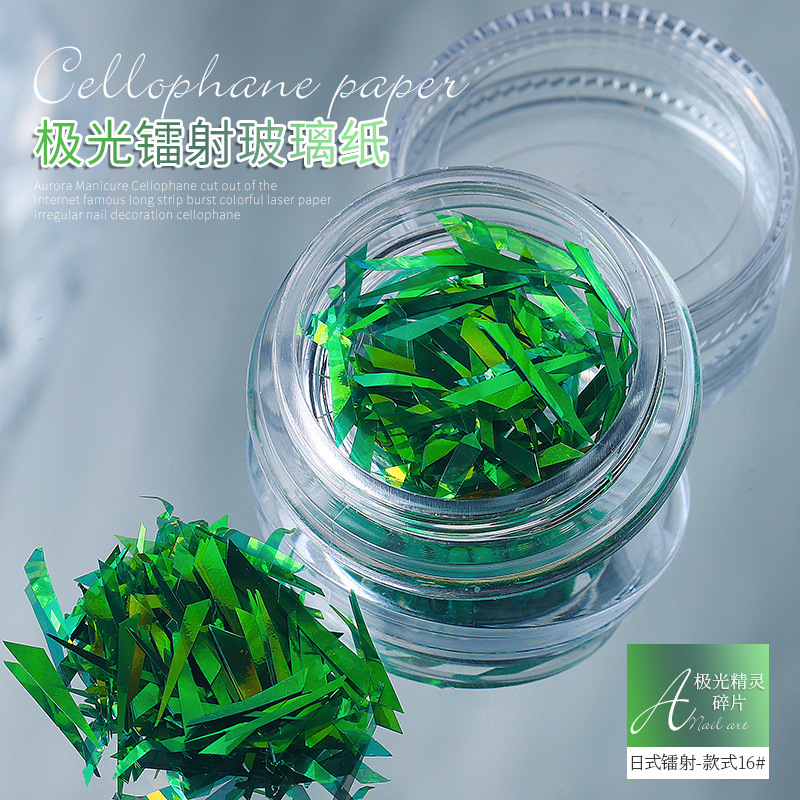 Aurora elfo fragmentos irregulares celofán Corte libre tira flash colorido láser papel uñas pegatina al por mayor