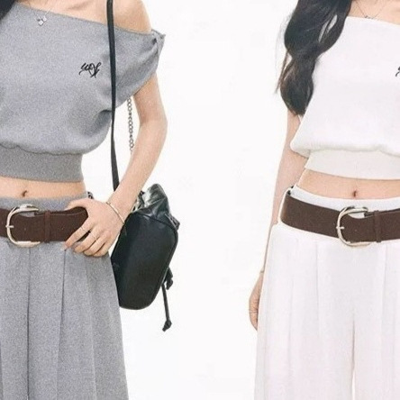 4.13 New Product Westayo Waffle Knit One-Shoulder Short-Sleeved T-Shirt Women's Casual Suit + Wide-Leg Pants