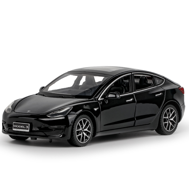 (2개) 1:24 TESLA MODEL3 합금 자동차 모델 소리와 가벼운 음향 효과 다시 강제 어린이 소년 장난감 대외 무역 국경