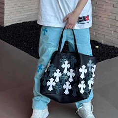克罗*心25新款拼色复古头层牛皮星空十字架大容量托特包网红潮款