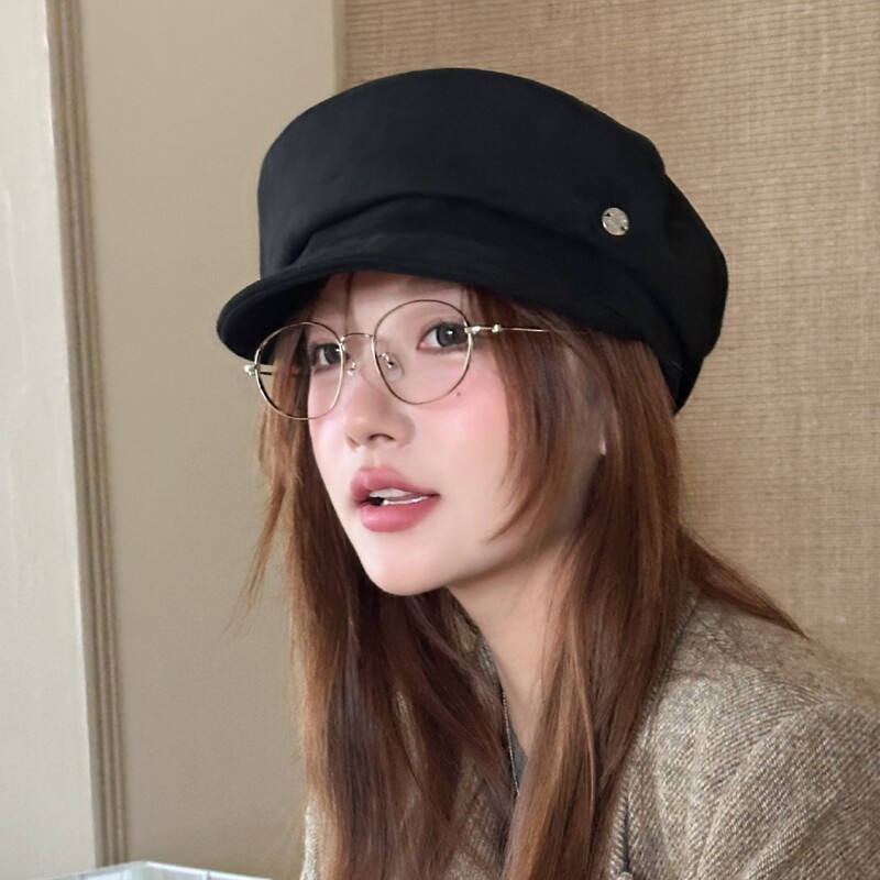 老钱风麂皮绒贝雷帽女款秋冬文艺做旧八角帽新款报童马术帽显脸小|undefined