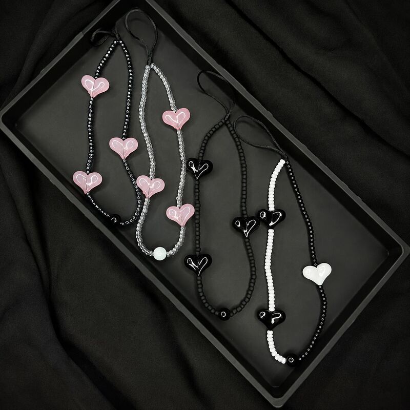 Sweet and Cool Heart-Shaped Bead Phone Chain, Spicy Girl Style Beaded Phone Lanyard, Versatile CCD Hanging Chain, Bag Pendant Wholesale Sweet and Cool Heart-Shaped Bead Phone Chain, Spicy Girl Style Beaded Phone Lanyard, Versatile CCD Hanging Chain, Bag Pendant Wholesale